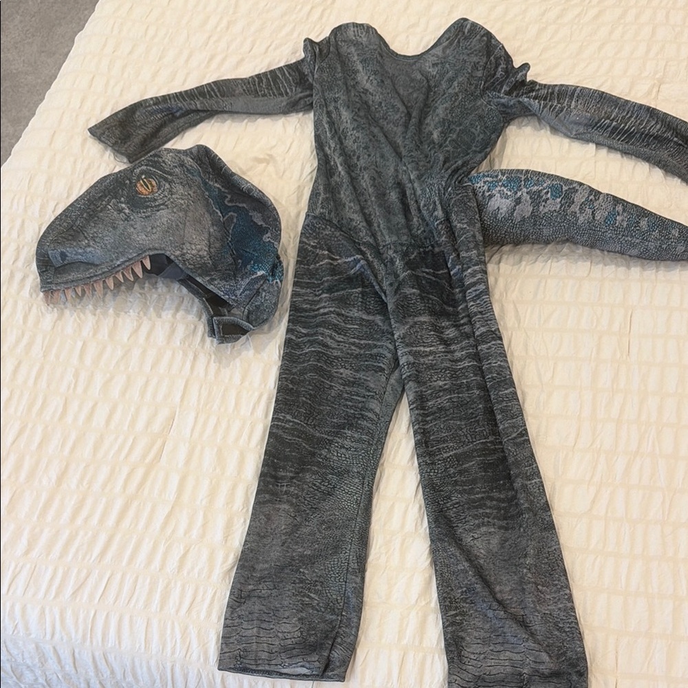 Kids Dinosaur Costume Jumpsuit with Headpiece - Gray/Blue